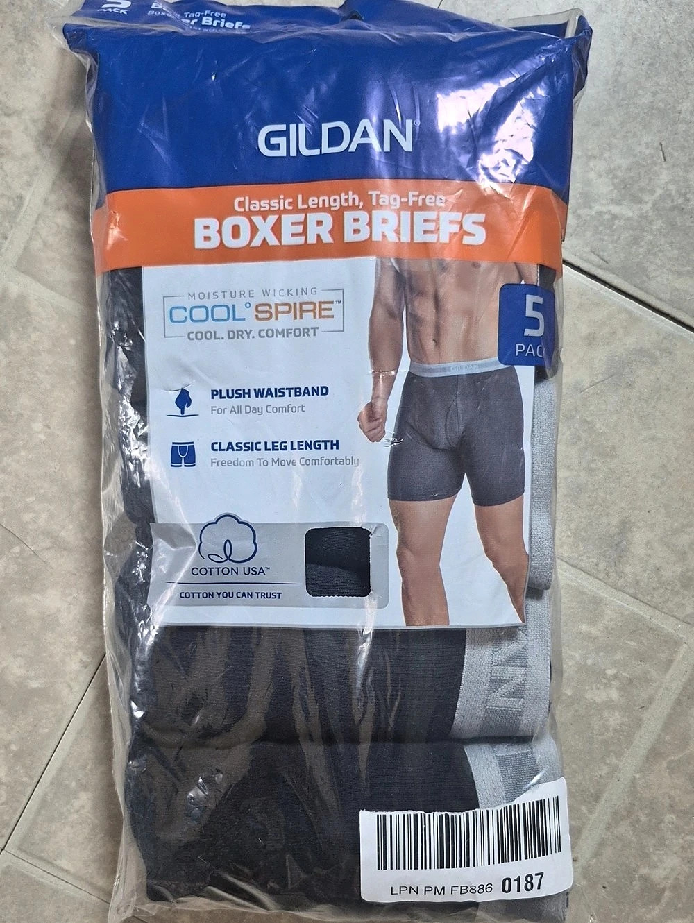 Gildan Cool Spire Boxer Briefs Men's Gray XL 5-Pack NWT